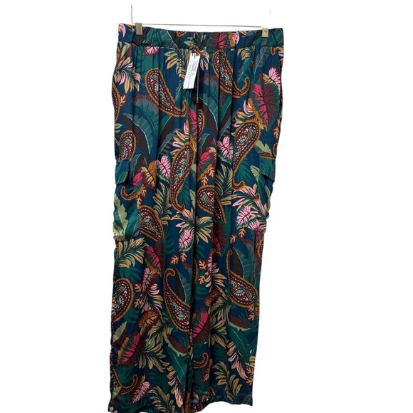 TAHARI Wide Leg Pants Plus Size 2X Green Floral Pullon Elastic Waist Cargo Rayon - Picture 2 of 11